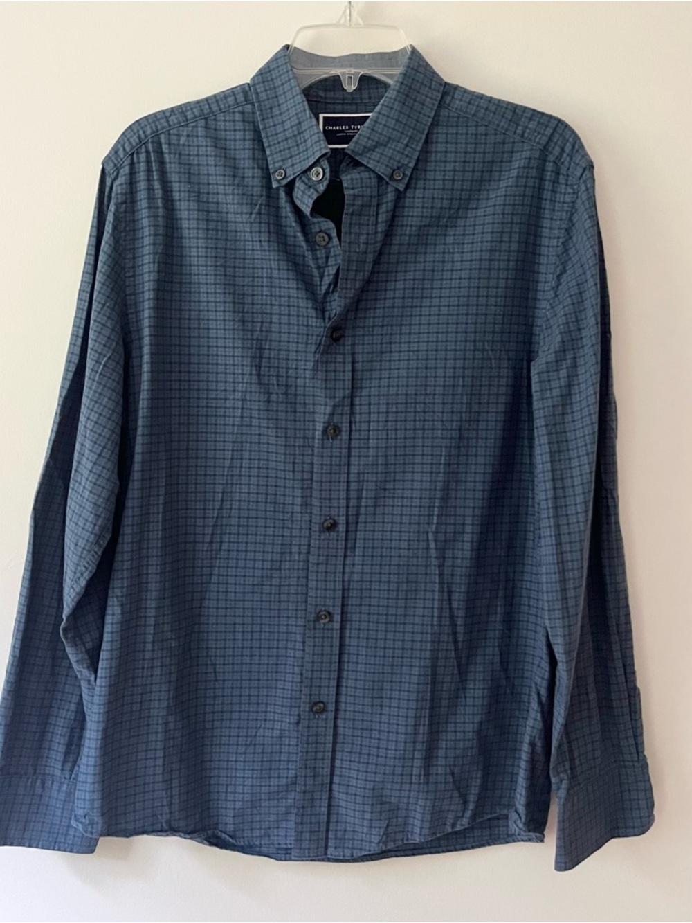 Men's Charles Tyrwhitt Slim Fit Button Down Dress Shirt Medium Blue Grid Plaid